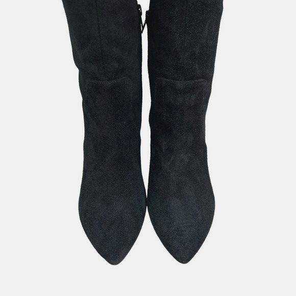 Botkier Sharon Boots Tall Black Suede Leather Block Heel Side Zip Women Size 7.5 - Picture 5 of 8